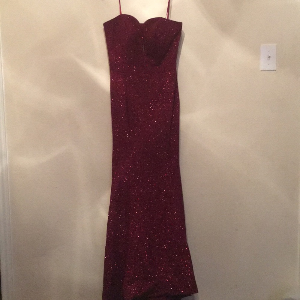 Strapless Plunge Glitter Knit Mermaid Gown